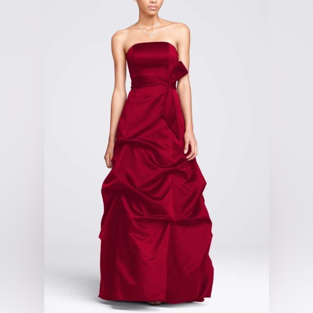 David’s Bridal Apple Red Satin Ball Gown Size 0 XS Formal Bridesmaid Prom Dress